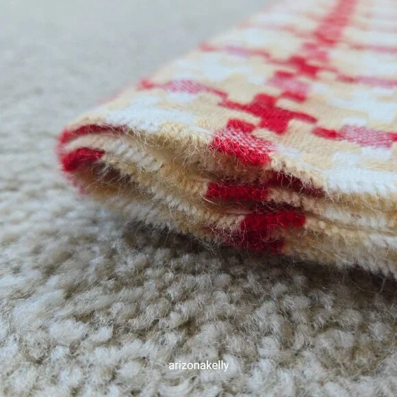 Woven Cashmere Houndstooth Scarf Red Tan White Pink - Picture 14 of 16